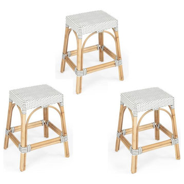Home Square 3 Piece Rattan Counter Stool Set in Gray and White
