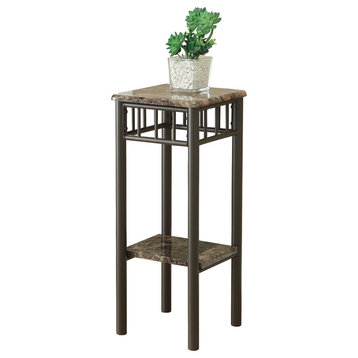 Accent Table, Side, End, Plant Stand, Square, Bedroom, Metal, Brown Marble Look