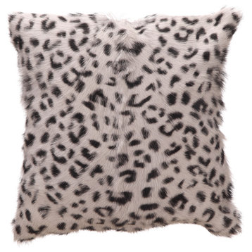 Contemporary Spotted Goat Fur Pillow Grey Leopard - Grey
