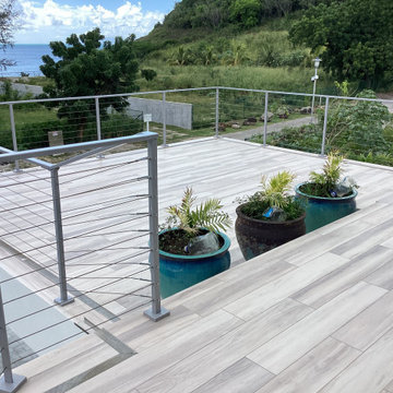 White metal post cable railing project in Antigua and Barbuda