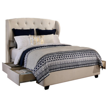 Archer Upholstered Platform Storage Bed, Ivory, Queen