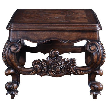 End Table Baroque Rococo Carved Wood  Distressed Walnut  Oak Parquet