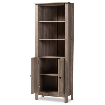 Modern and Contemporary Transitional Natural Oak Finished Wood 2-Door Bookcase