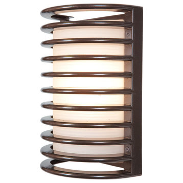 Bermuda LED Outdoor Bulkhead Wall Light, 11", Ribbed Frosted Glass Shade, Bronze