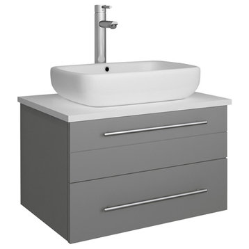 Lucera Wall Hung Bathroom Cabinet With Top & Vessel Sink, Gray, 24"