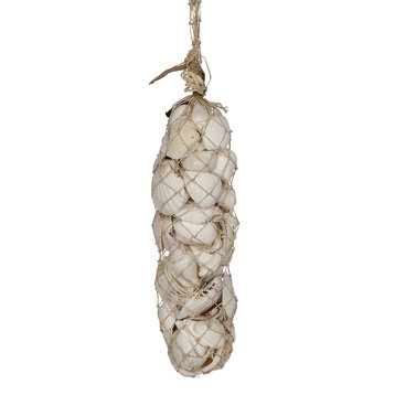 Natural Seashells in Natural Abaca Sock, Set of 2, White