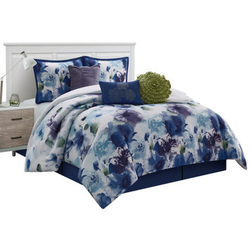 Eyla 7 Piece Comforter Set, Blue/Purple, King