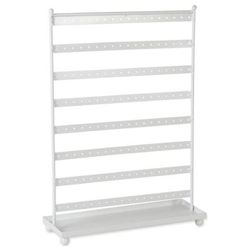 DII 4" Modern Style Iron Earring Stand with Tray in White Finish