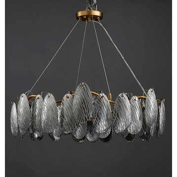 New round smoke gray crystal hanging chandelier for living room, dining room, Gray, 41.3"