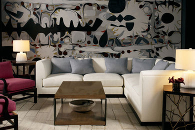 Example of a trendy living room design in New York