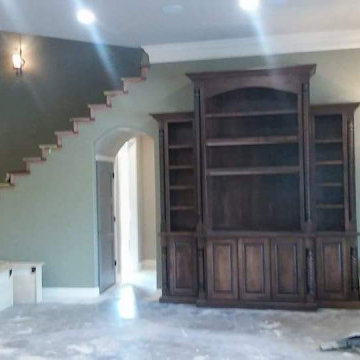 Custom Stained Hardwood Entertainment Center & Library Wall Unit