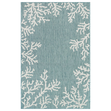 Carmel Coral Border Indoor/Outdoor Rug, Aqua, 3'3"x4'11"