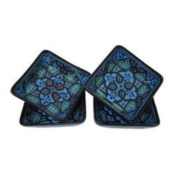 Le Souk Ceramique - Square Stoneware Sauce Dishes, Set of 4, Sabrine Design - Serving Dishes And Platters
