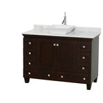 Wyndham Collection - Acclaim 48" Single Bathroom Vanity - Wyndham Collection Acclaim 48" Single Bathroom Vanity in Espresso, White Carrera Marble Countertop, Pyra White Sink, and No Mirror