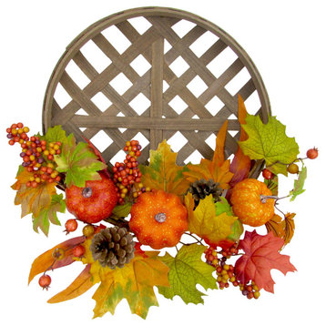 22" Fall Harvest Wreath Door Hanging With Pumpkins