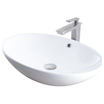 Porcelain Vessel Sink and Faucet Set, Brushed Nickel