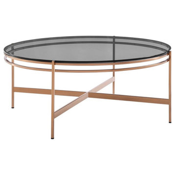 Modrest Bradford Modern Tempered Glass Coffee Table in Rose Gold/Clear