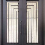 MCM3 - 76x95inch Modern Wrought Iron Double Doors with High-impact Double Glass, Right Handed - Material: Wrought Iron