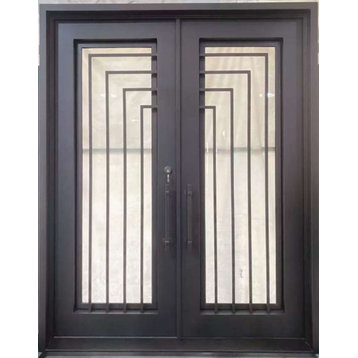 76x95inch Modern Wrought Iron Double Doors with High-impact Double Glass, Right Handed