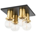 Mitzi - Mitzi Brandi 4-LT Flush Mount H526504-AGB/SBK, Aged Brass/Soft Black - Industrial glamour reigns supreme in Brandi's edgy silhouette. Exposed bulbs are effortlessly cool while high wattage finishes add sophisticated flair. Available in multiple styles, our favorite is the bath and vanity light. Retro meets modern, Brandi gives just the right light to perfect your pout.