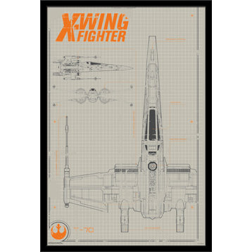 Star Wars: The Force Awakens X-Wing (24x36) Poster, Black Framed Version