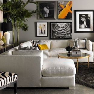 Inspiration for a mid-sized contemporary formal and open concept concrete floor and gray floor living room remodel in New Orleans with gray walls, no fireplace and no tv