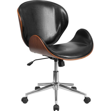 Mid-Back Wood Swivel Chair, Black, Walnut