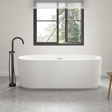 OVE Decors Faye 67" Gloss White Acrylic Freestanding Fluted Oval Tub