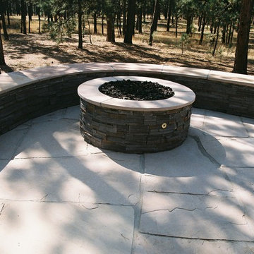 Stone Veneer Fire Pit and Courtyard Seating Wall