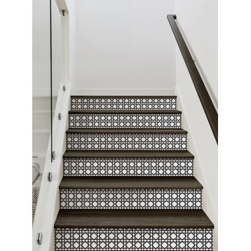 Geometric Peel and Stick Stair Riser Strips, Black, 48"w X 6"h, 6 Pack