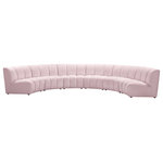 Meridian Furniture - Infinity Channel Tufted Velvet Modular Chair, Pink, 6 Piece - Create a seating group that works for every possible situation with this Infinity modular 6-piece sectional and other pieces in the Infinity collection. Upholstered in soft pink velvet material that feels great against the skin and offers long-wearing beauty, this piece fits with other Infinity items for an infinite number of combinations that get your seating requirements just right but that look just as nice when used on their own.