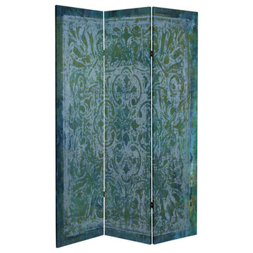 Contemporary 3 Panels Room Divider, Stretched Canvas & Unique Art Painting, Blue
