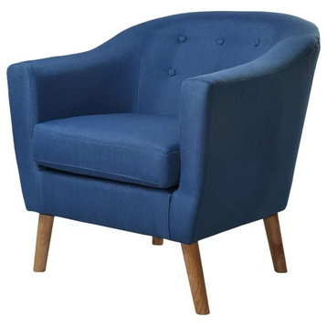 Midcentury Accent Chair, Microfiber Upholstered Seat With Tufted Back, Blue