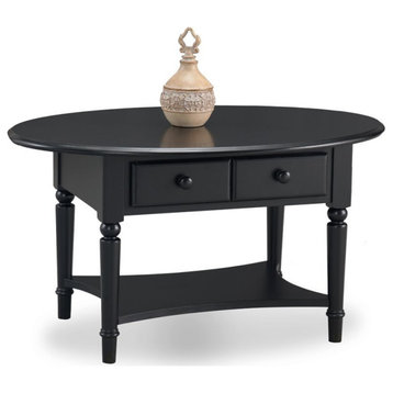 Leick Coastal Notions Oval 1 Drawer Wood Coffee Table with Shelf in Swan Black