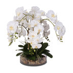 LifeLike White Real Touch Phalaenopsis Orchid and Vanilla Grass Bush in Glass Bo
