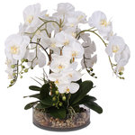 Jenny Silks - LifeLike White Real Touch Phalaenopsis Orchid and Vanilla Grass Bush in Glass Bo - Life Like White Real Touch Phalaenopsis Orchid & Vanilla Grass Bush in a Glass Bowl
