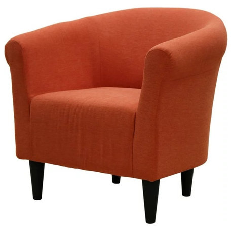 Contemporary Bucket Accent Chair with Deep Microfiber Seat and Stylish Legs, Hacienda Orange