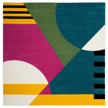 Safavieh Hollywood Collection HLW706 Rug, Peacock Blue/Fuchsia, 6'7" Square