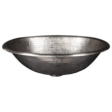 17" Oval Self Rimming Hammered Copper Bathroom Sink, Nickel