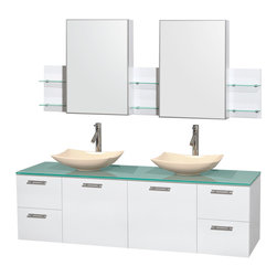 Wyndham Collection Amare 72" Vanity, Green Glass Top, Ivory Marble Sinks,MedCab - Bathroom Vanities And Sink Consoles