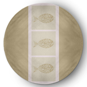 5' Round Fish Chips Nautical Chenille Rug, Taupe