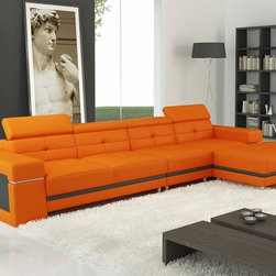 5072 Modern Orange Leather Sectional Sofa - Products