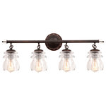 Kalco - Brierfield 4-Light Bath - Brierfield 4 Light BathStyle: TransitionalRated: DryPower: HardwireLamping: 4 light(s). 60W IncandescentBulb(s) not included.Finish: Antique CopperThe Brierfield Collection flips candelight on it's head. This collection is brought to life with Clear Glass shades referencing antique telephone pole insulators  clean lines showcased in Kalco's exclusive Antique Copper finish and highlights of Copper Patina accents. Brierfield has takes the idea of candlelight and shines it downward to create a modern yet classical series of light fixtures.