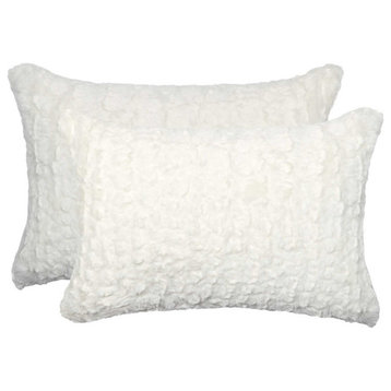 Set of 2 Cozy Faux Fur Lumbar Pillows, Ivory Mink