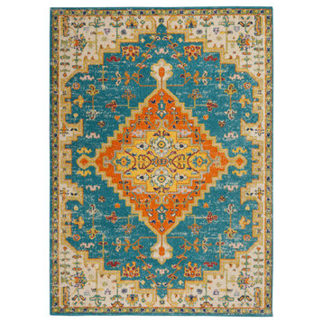 Nourison Allur Colorful Bordered Turquoise Ivory 5'x7' Area Rug