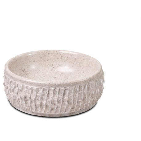 Natural Stone Vessel Bathroom Sink, Round Chiseled Stone Sink, Ojinaga