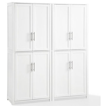 Bowery Hill 4-Cabinet Wood Tall Pantry in White/Chrome (Set of 2)