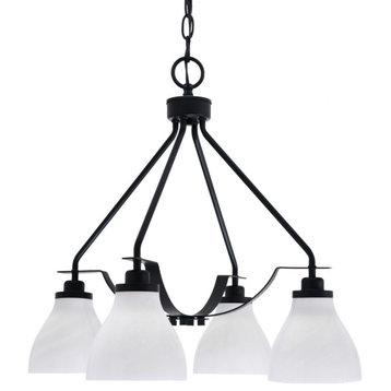 Odyssey 4 Light, Chandelier In Matte Black Finish With 6.25" White Marble Glass