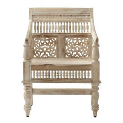 Maharaja Sandblasted White Wood Hand-Carved Arm Chair - Armchairs And Accent Chairs