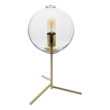 Golden Metal Hand Blown Glass Table Lamp, Clear
